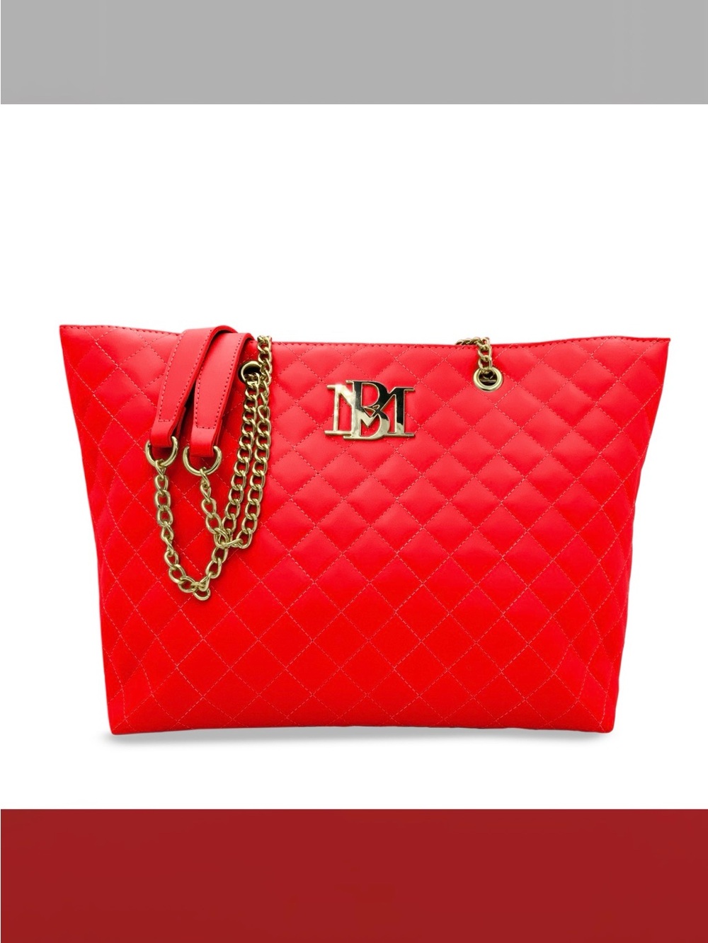 NWT Badgley Mischka Quilted Red Tote with Gold Chain Handles